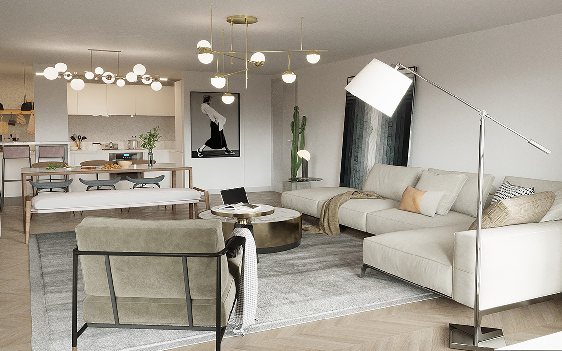 Artist's impression of living room at Holmwood Heights