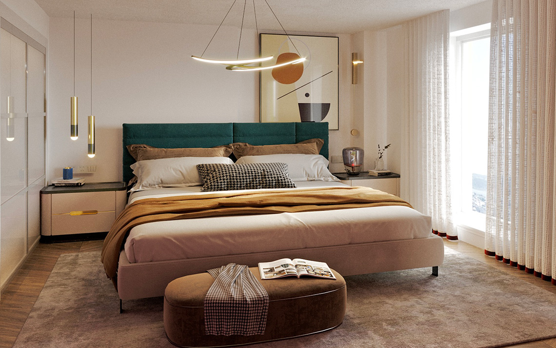 Artist's impression of a spacious double bedroom at Holmwood Heights