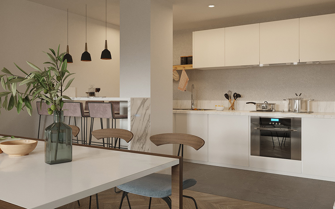 Artist's impression of a kitchen at Holmwood Heights